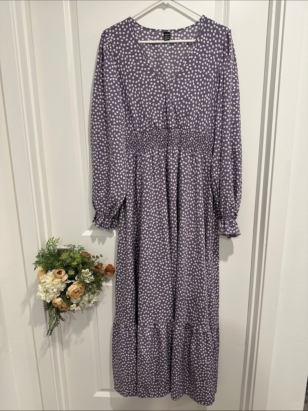 Women's Lavender Polka Dot Long Sleeve Maxi Dress